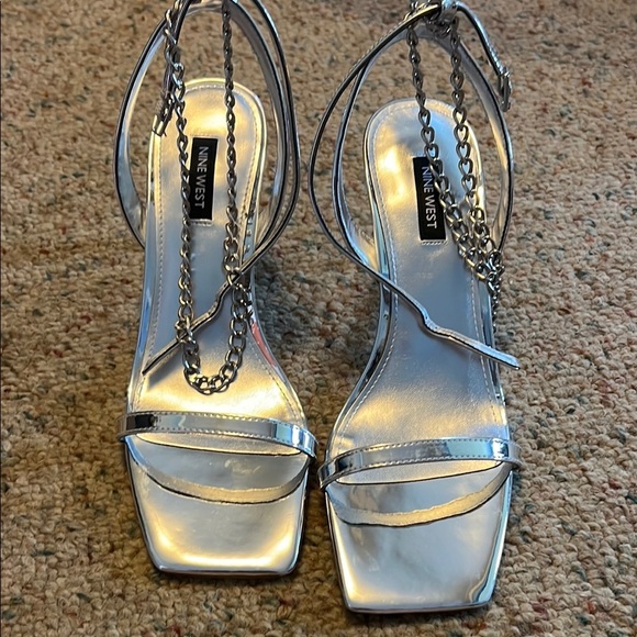 Nine West Silver Metallic Heels with Strappy Design - Picture 2 of 5